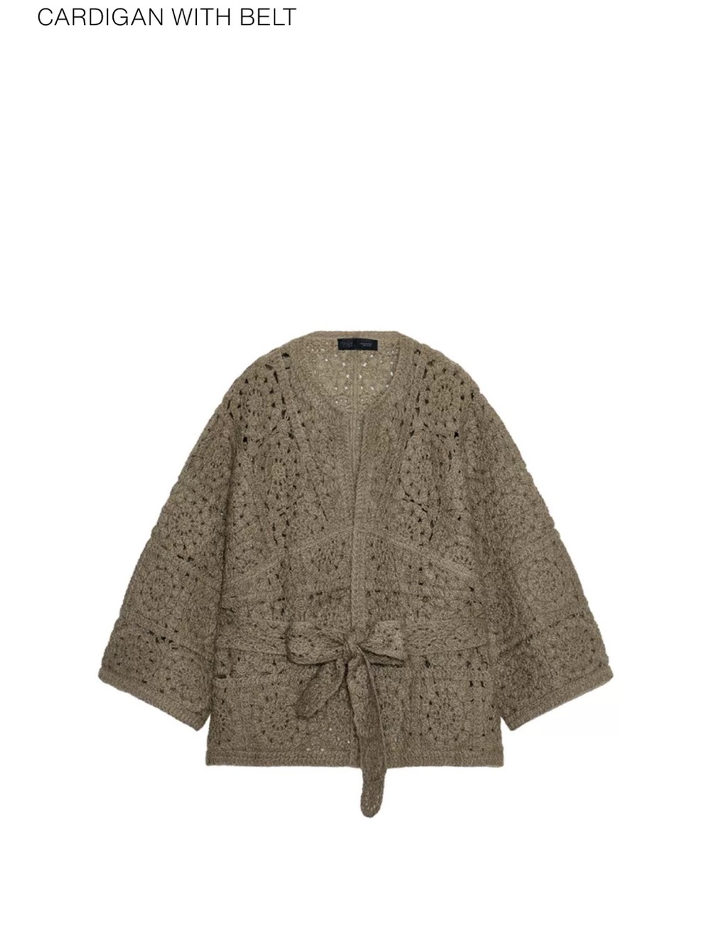Zara Olive Taupe Crochet Knit Cardigan